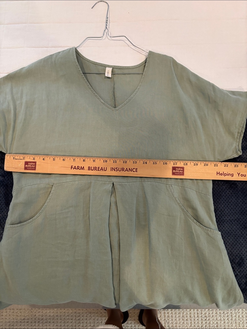 V-Neck Midi Dress in Sage Green with Front Pleat - Picture 5 of 7